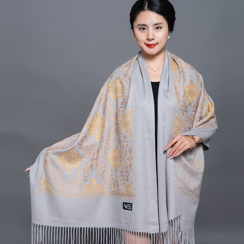200*70CM Autumn Winter New Embroider Cashew Flower Scarf Shawl Fringed Scarves Women Solid Scarf Brand Designer Bufanda Mujer