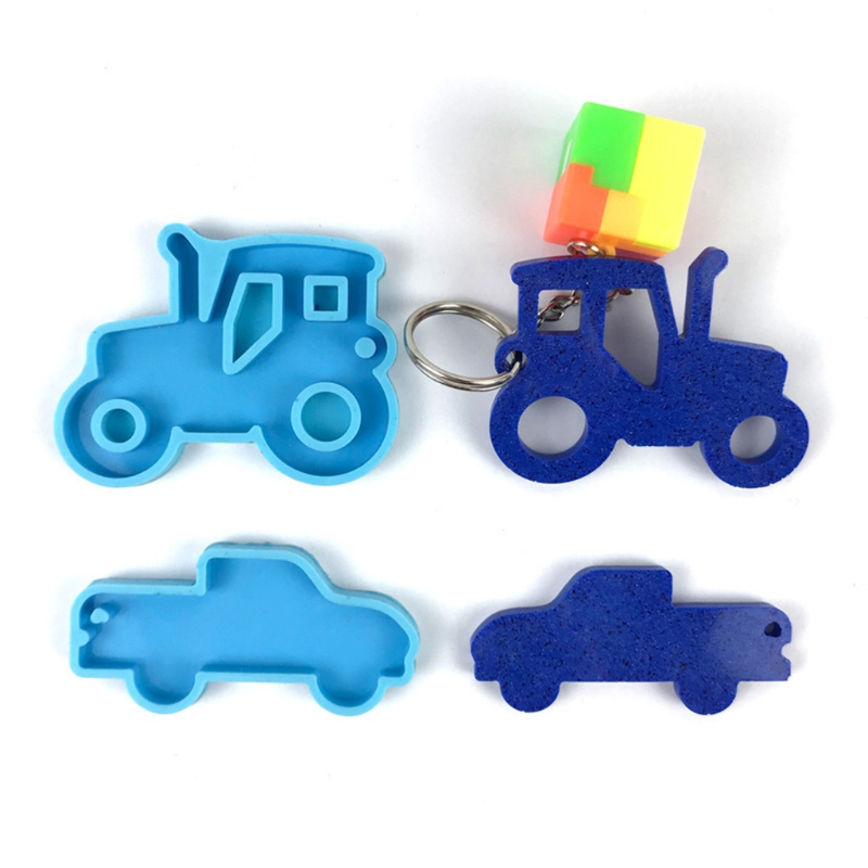 Car Series Keychain Epoxy Resin Mold Shiny Glossy Tractor Necklace Pendant Silicone Mould DIY Crafts Jewelry Decorations 2021