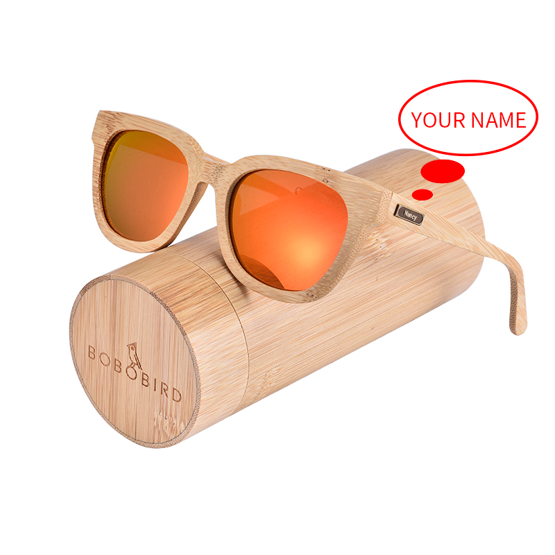 Top Brand BOBO BIRD Bamboo Sunglasses Metal Plate Engrave Your Name Polarized Lens Retro Ebony In Gift Box Drop Shipping