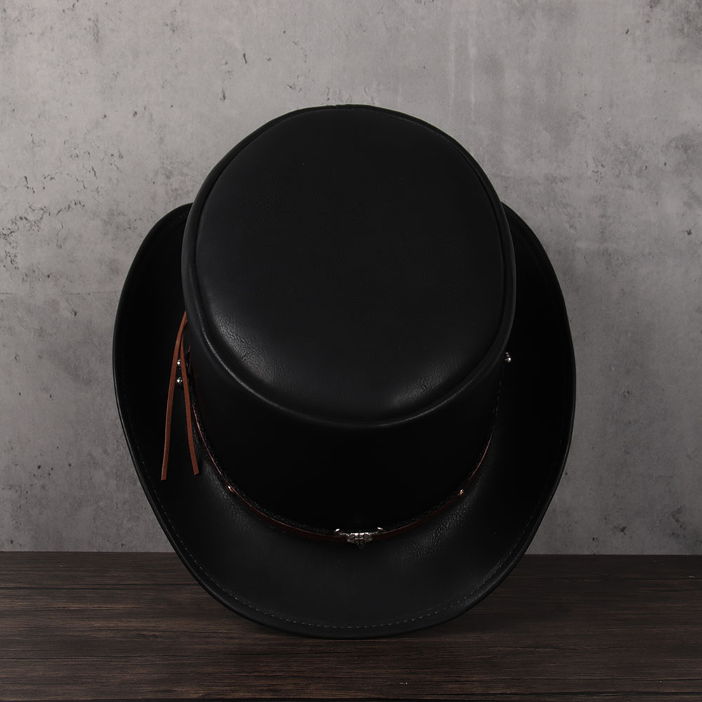 3Size 13CM Leather Top Hat Women Men President Traditional Fedoras Hat Magician Steampunk Cosplay Party Caps Dropshiping