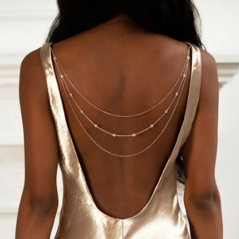 Stonefans Multi-layer Back Chain Rhinestone Necklace Body Accessories for Women Wedding Beach Party Wedding Bridal Jewelry Gifts