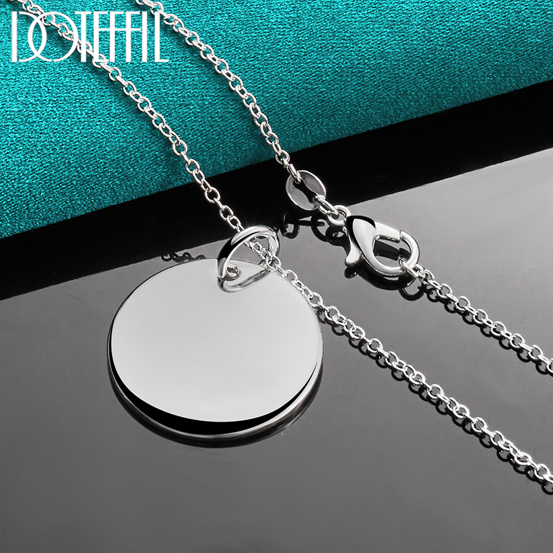 DOTEFFIL 925 Sterling Silver Round Card Tag Pendant Necklace 18-30 Inch Chain For Women Brand Jewelry Wedding Engagement Gift
