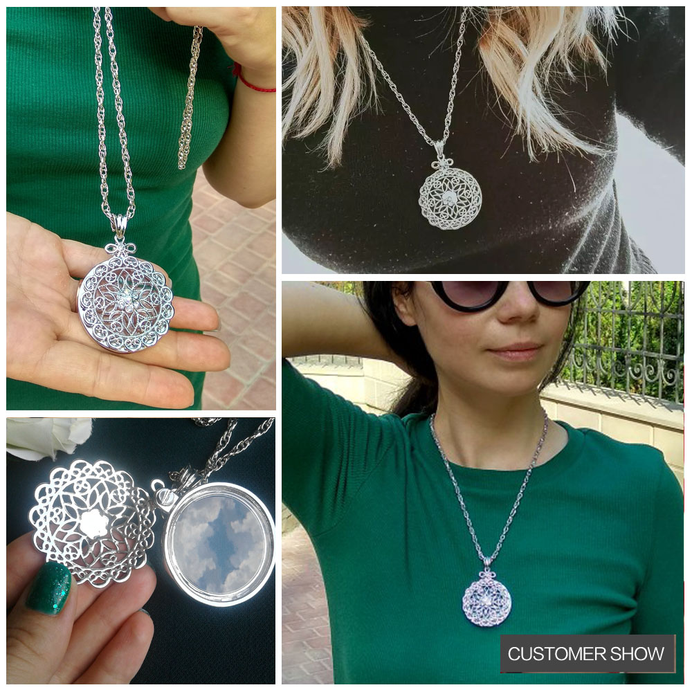 DreamCarnival 1989 Long Chain Necklace Romantic Crystal Rose Flower Pendant Rhodium Gold Color Gift for Parents Mum Reading Len