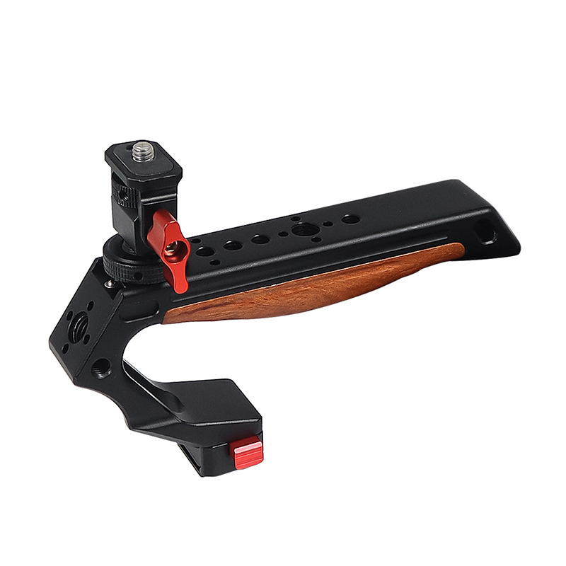 Camera Wooden Handle Quick Release Clamp Top Handle Hand Grip 1/4 3/8 Cold Shoe Mount Adapter for Cage Rig Monitor LED Holder