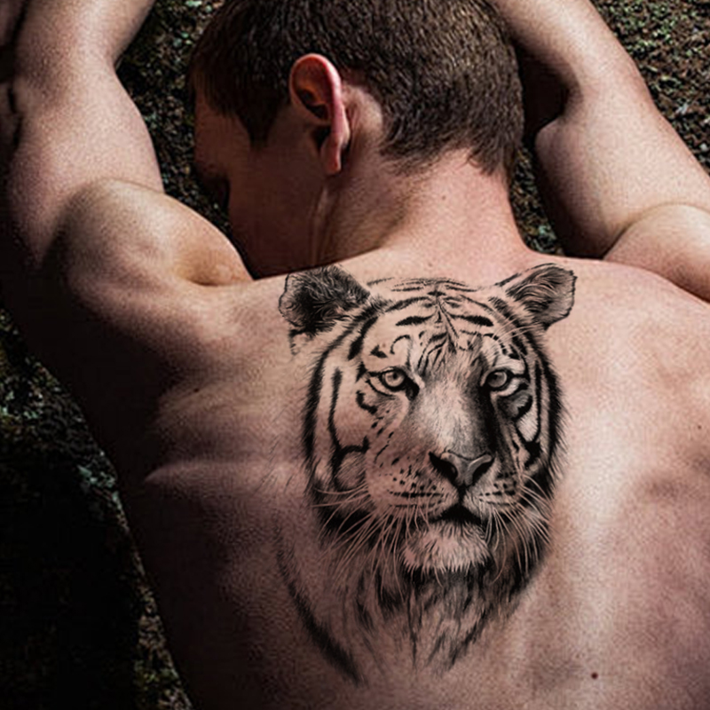 2pcs Black Realistic Sketch Tiger Waterproof Temporary Tattoo Stickers Animal Body Art Hand Arms Legs Waist Men Women Fake Tatto