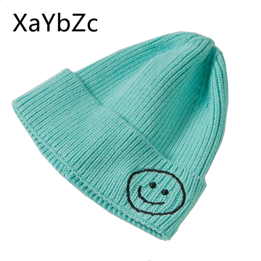 Adult Parent-child Smiley Face Hat Autumn and Winter Candy Color Woolen Female Wild Casual Sweet Knitted Cold Cap Male