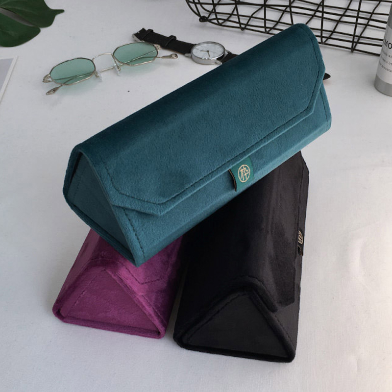 Velvet suede triangle folding glasses case men and women sunglasses box plain glasses spectacle case reading glasses case