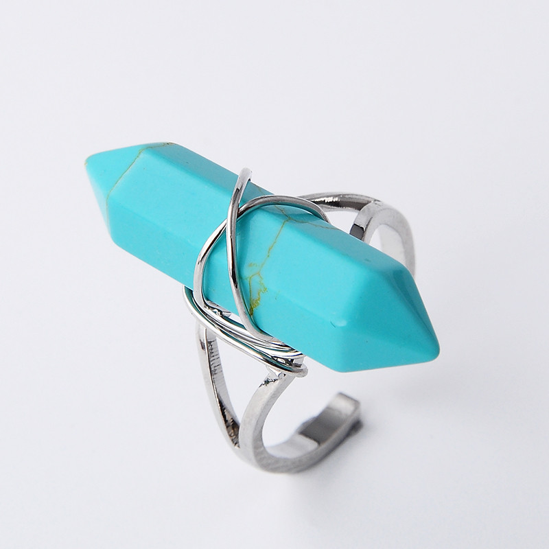 Reiki Natural Stone Finger Ring Prism Point Chakra Silver Plated Wire Wrapped Lapis Lazuli Black Obsidian Party Ring Jewelry