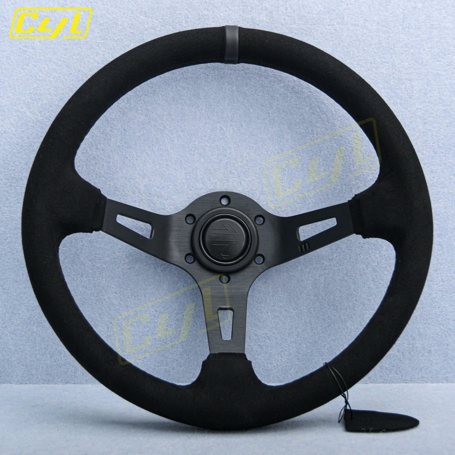 JDM Universal Suede Leather Steering Wheel 14inch Black Deep Dish Modified Sports Steering Wheel
