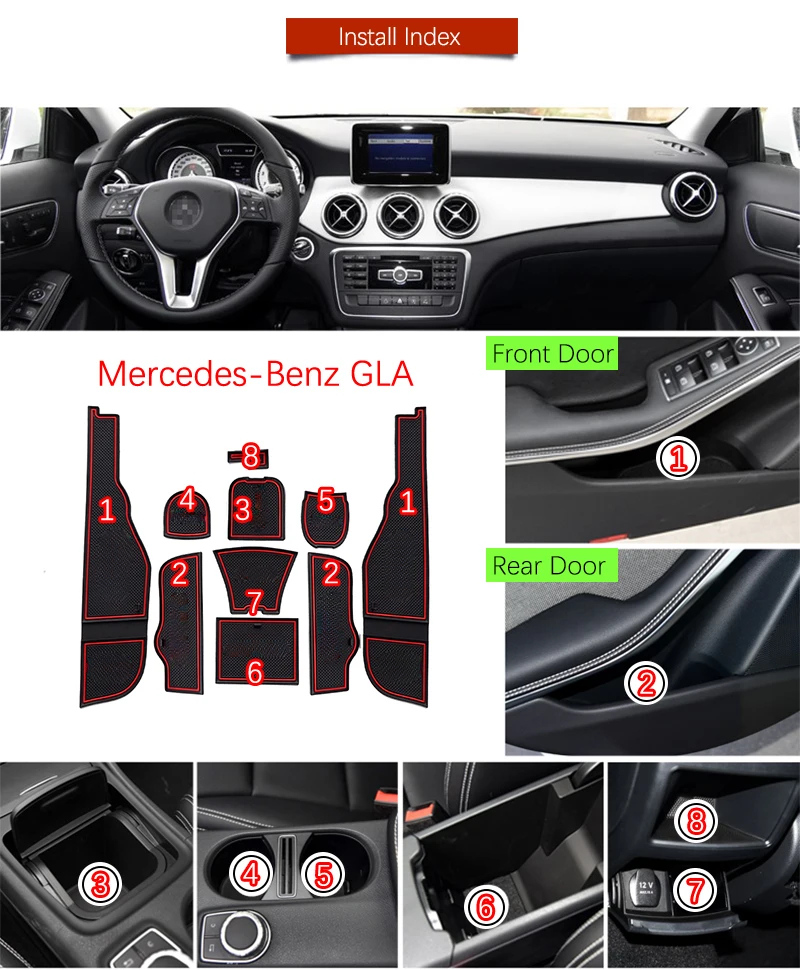 Anti-Slip Gate Slot Rubber Mat for Mercedes Benz GLA X156 GLA180 GLA200 GLA220 GLA250 GLA45 200 220 250 200d 220d Accessories