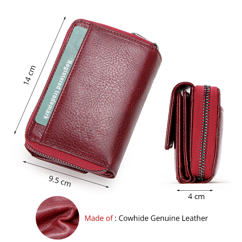 CONTACT'S Genuine Leather Wallet Women Short Coin Wallets for Women Female Card Holder Red Small Hasp Money Bag