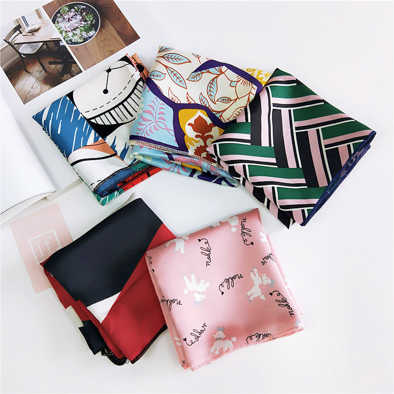 50x50cm Square Small Scarf Summer Silk Scarf 100% Female Professional Variety Decorative Printing turban handkerchief head K1
