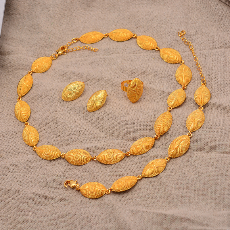Dubai Gold Color Jewelry Sets For Women African Beads Necklace Earrings Party Wedding Bridal Accessories Bride Gift