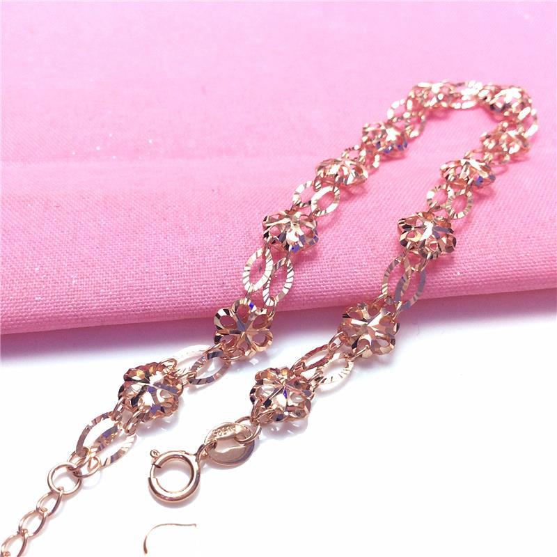 Ladies' Jewelry Pure Russian 585 Purple Gold New Shiny Hollow Flower Piece Bracelet 14K Rose Gold Western Style