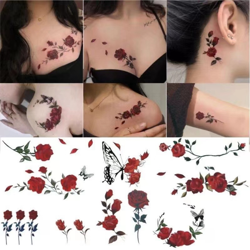 9pc/Lot Butterfly Rose Waterproof Temporary Tattoo Stickers Arm Ankle Female Fake Tattoo Collarbone Flower Art Tatoo Temporales
