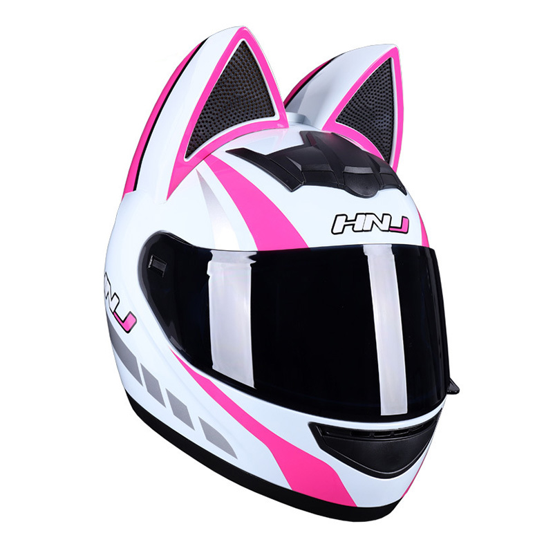 Motorcycle Helmets Men Women Cat Ear Helmets Full Face Helmet with Black Lens Four Seasons Moped Scooter Riding Motocross Helm