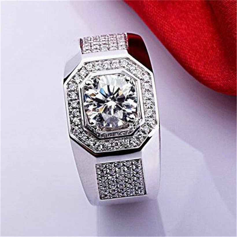 Men's 10K white gold Plated Paev cz ring 2ct Simulated Diamond Engagement Wedding Bands boys Sapphire Jewelry Size 8-13 gift