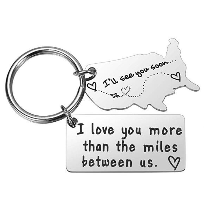 Love Keychains for Couples I Love You More Than The Miles Between Us Long Distance Relationship Boyfriend Gift Going Away State