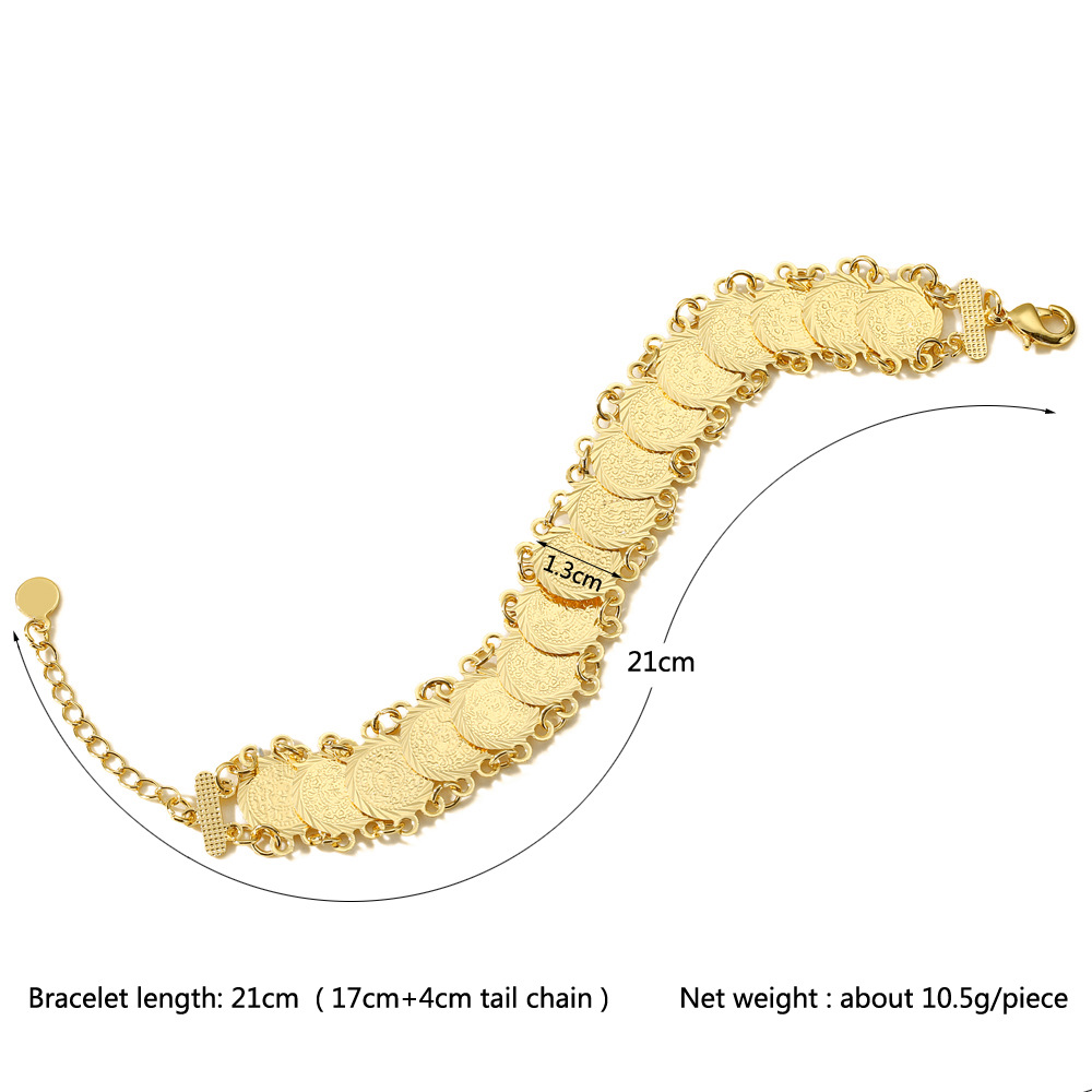 Herseygold Copper Bracelet Turkish Middle East Jewelry Arab Coins Gold Plated Chain Bracelet Mulism Bridal Bangle Bracelets