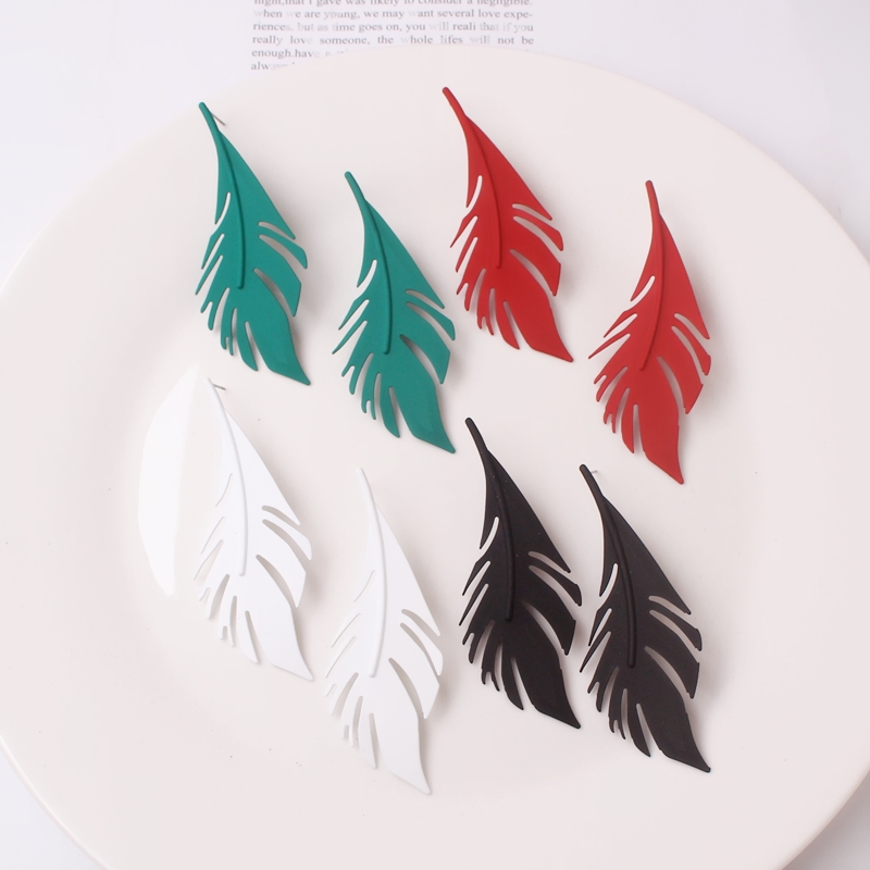 Big Leaf Dangle Earrings For Women Vintage Metal Green Red Color Exaggerated Long Feather Aretes Brincos Wedding Party Jewelry