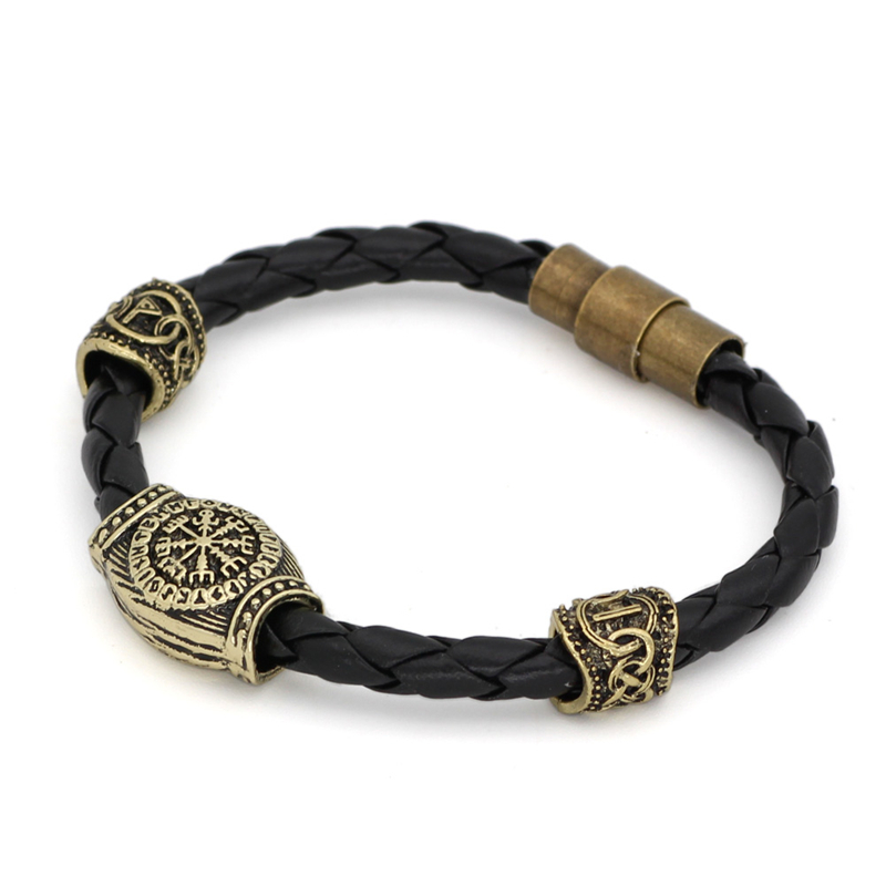 Viking Black Leather Rope Bracelet Men Viking Charm Cuff Bangle High Quality Metal Accessories Unique Jewelry Gift Dropshipping