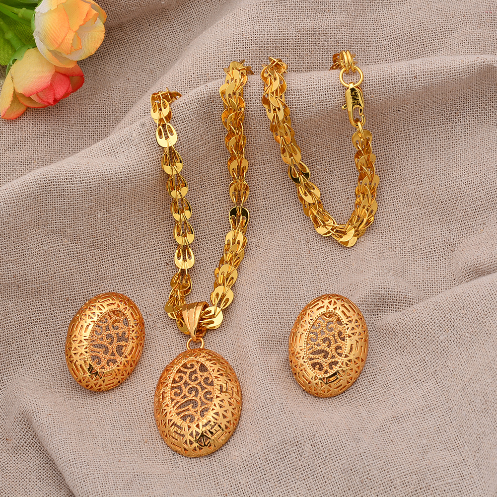 24K Jewelry sets wedding gold color for women African bridal gifts Women's necklace earrings pendants jewellery set wholesale