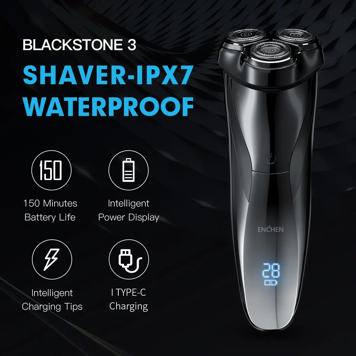 ENCHEN Electric Shaver 3D Blackstone 3 IPX7 Waterproof Razor Wet And Dry Dual Use Face Beard Battery Digital Display For Men 240624