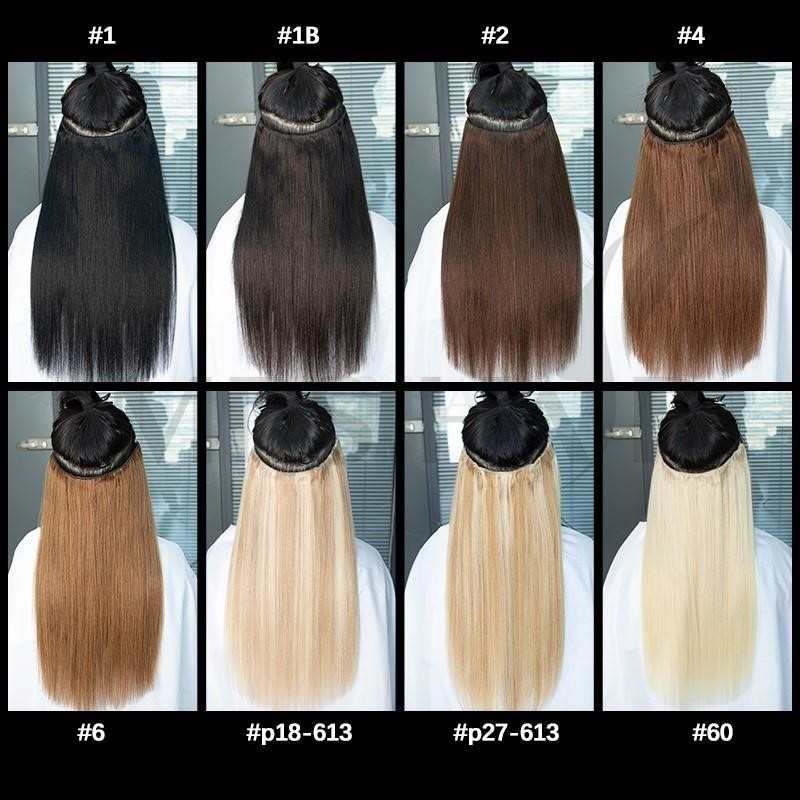 #1 Jet Black Fish Line Wire Hair Extensions Invisible Clip in Human Hair Extensions 4 Clips Real Natural Hair 12-24Inch