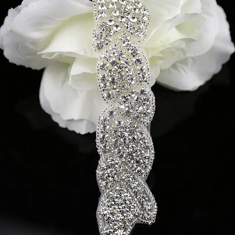 JLZXSY 1 Yard Rhinestone Applique Crystal rhinestone Bridal Accessories Crystal Trim Rhinestone Beaded Applique Wedding Applique