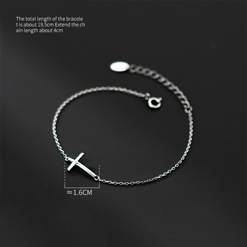 WOOZU 925 Sterling Silver Geometric Simple Gloss Cross Charm Bracelets For Women Personality Rock Party French Hip Hop Jewelry