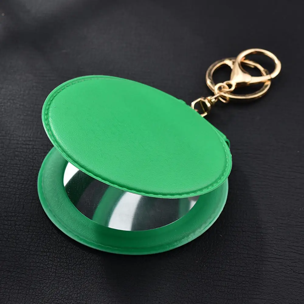 Makeup Mirror Pu Small Round Keychain Double-Sided Folding Mirror Furry Ball Mirror Pendant Gifts Travel Accessories