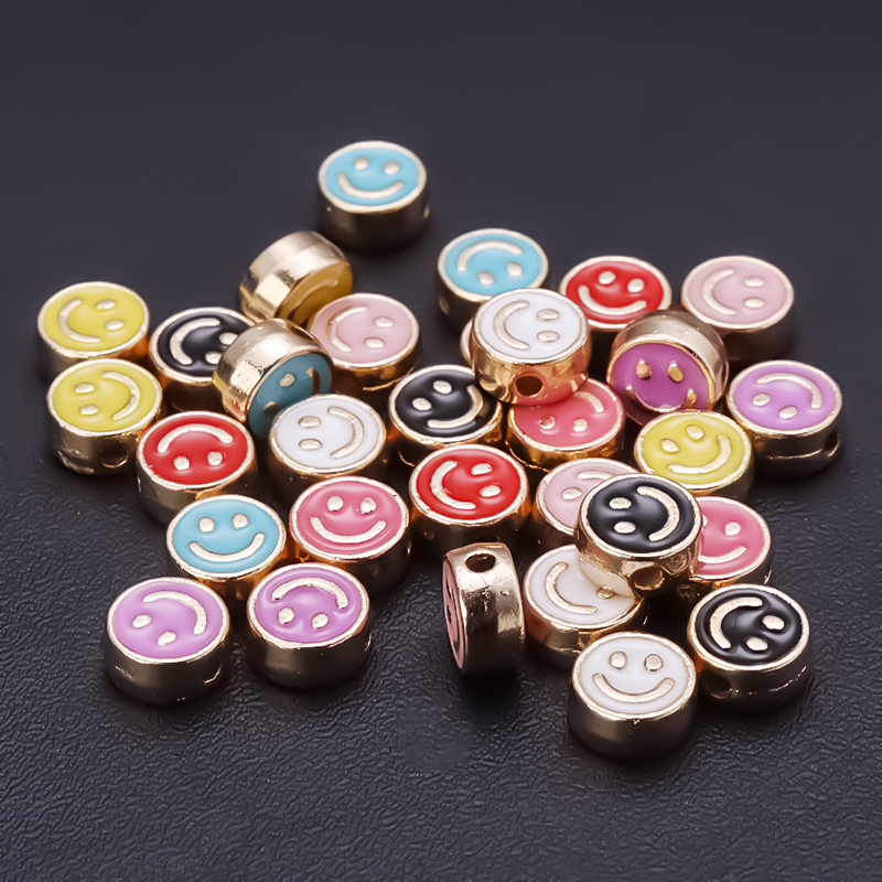 20pcs/Lot 8mm Smile Face Enamel Beads For Jewelry Making Loose Spacer Charms Diy Bracelet Neklace Accessories Wholesale