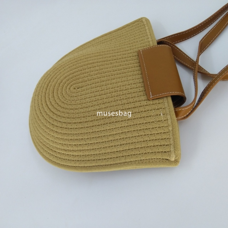 High quality women's designer French grass woven bag, half round underarm single shoulder diagonal cross small bag versatile vacation long should