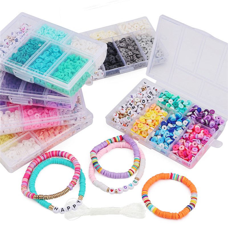 1160pcs/box 6mm Flat Round Polymer Clay Spacer Beads Kit with Box for Jewelry Making DIY Bracelets Earring Set