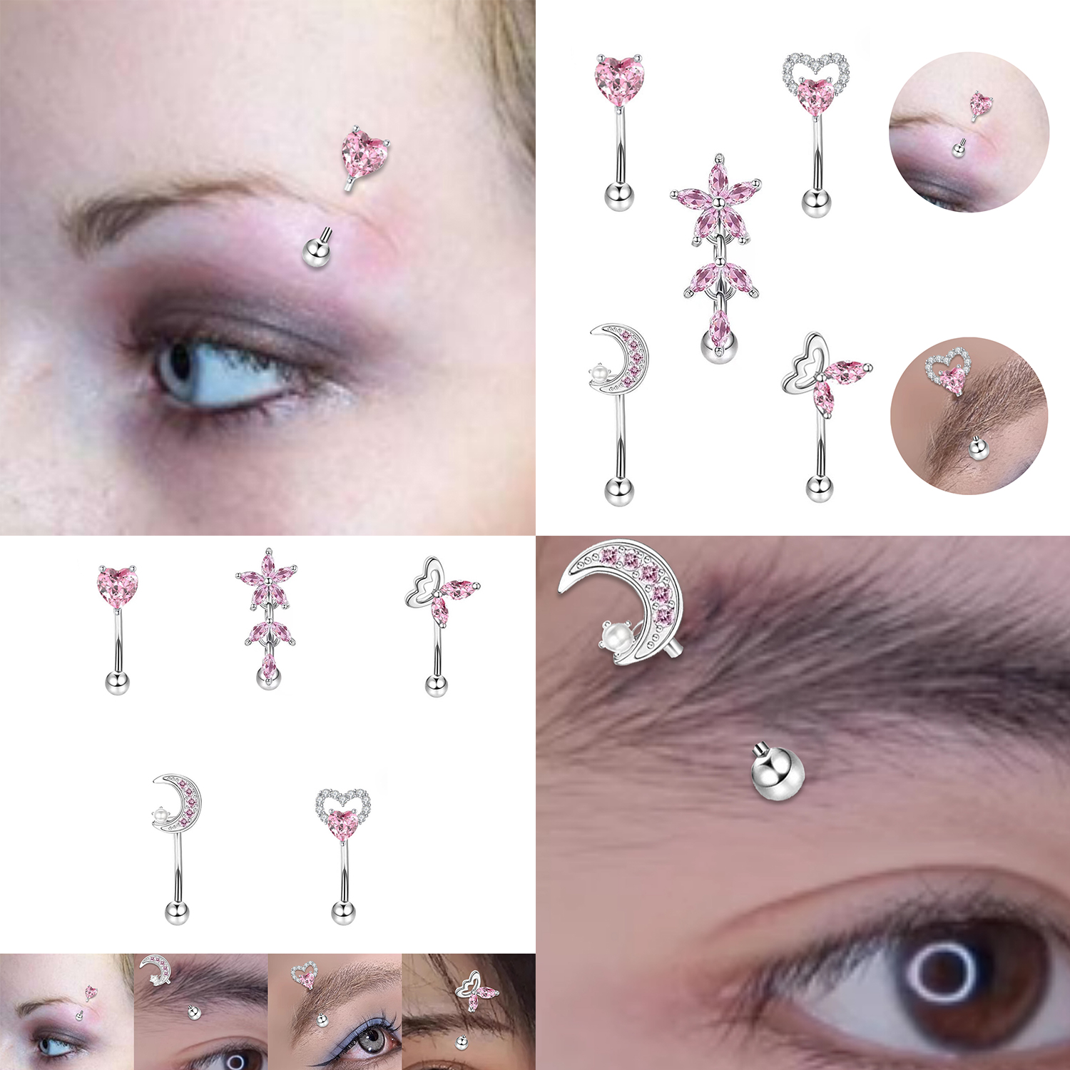 Heart Eyebrow Piercing Set Crystal Curved Barbell Piercing Flower Rook Earring Bulk Star Eyebrow Ring Color Earring