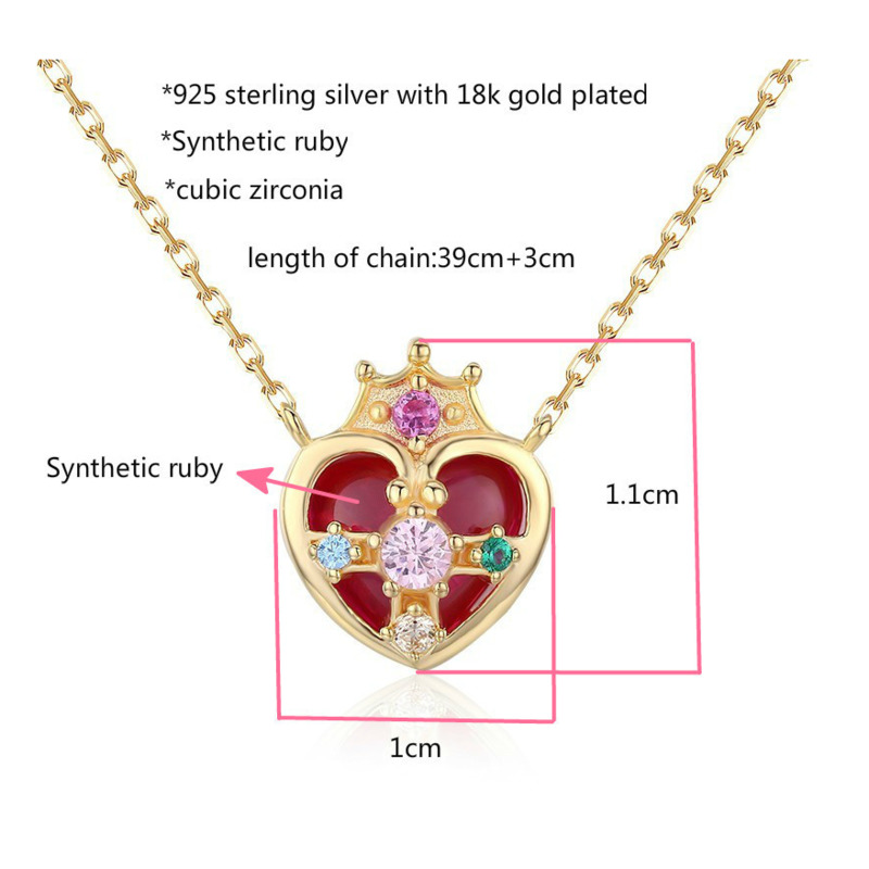 925 Sterling Silver Gold Color Hot Pink Stone Heart Charm Choker Pendant Necklace For Women Girl Heart Of The Universe Jewelry