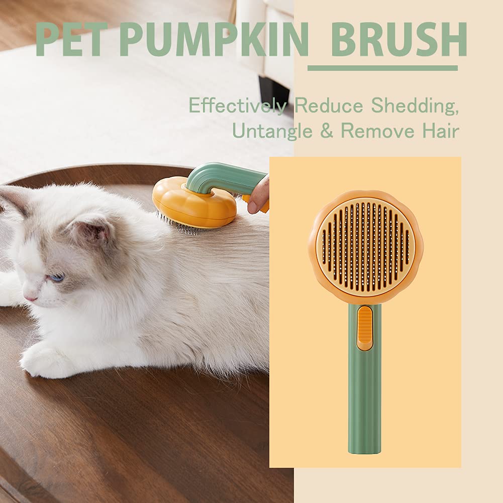 Pumpkin Pet Cat Grooming Comb Self Cleaning Slicker Brush for Cat Puppy Rabbit Removes Loose Underlayers and Tangled Hair Comb