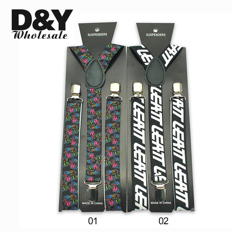 Women Men Unisex Suspenders Braces White Letters Colorful Letters Suspenders Y-shaped Clip On Suspender Elastic Braces Gallus