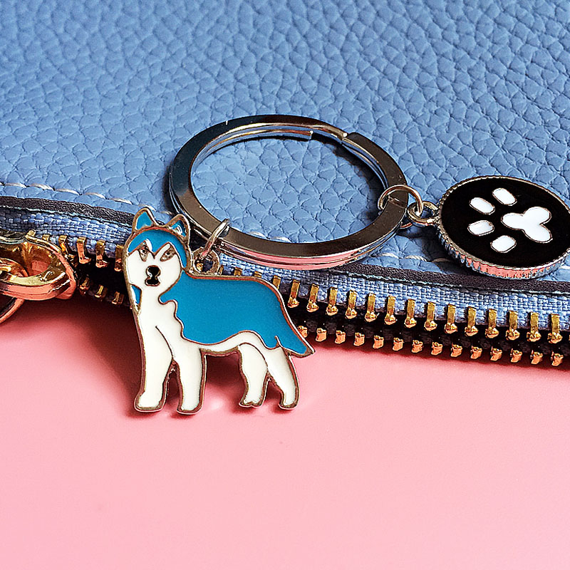 Mini Metal Dog Jewelry Samoyed Terrier Pug Dog Key Chain Key Ring Pom Gift For Women Girl Bag Charm Keychain Pendant Jewelry