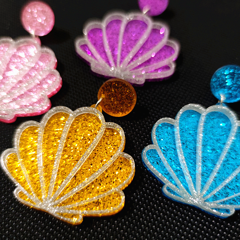 KUGUYS Cute Acrylic Jewelry Shell Drop Earrings for Girls Women Glitter Purple Pink Blue Gold Color Trendy Accessories