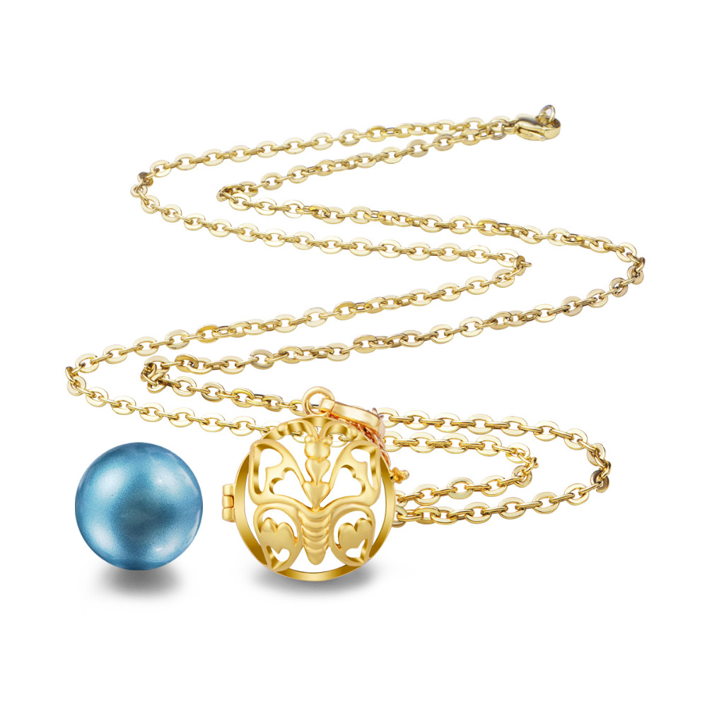 Eudora Angel Caller Bola Butterfly Pendant Gold Color Cage Locket with Mix Color Harmony Ball Ringing Chime Pendant For Women