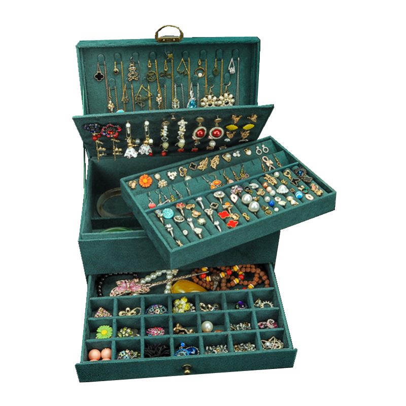 New Style Luxury Jewelry Boxes 3 Layers With Lock Large Space Organizer For Ring And Necklace Velvet Jewelry Holder 4 Color