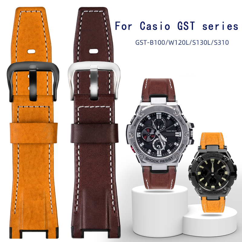 Watch Strap For Casio GST-S100G / S110 / S130L / W100G / W110 / 210B / 400G / 410 / Wristband 26*14mm Men's Leather watchBand