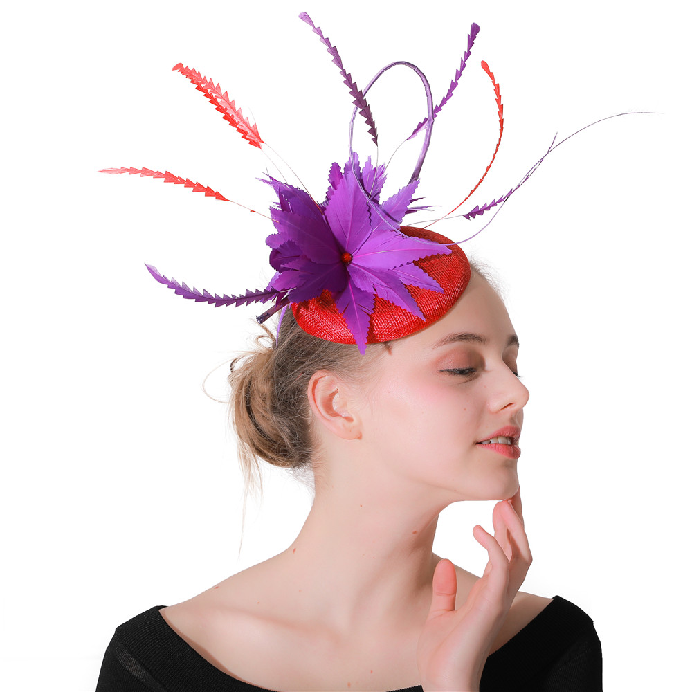 Bridal Sinamay Fascinator Headband Wedding Women Hat Hair Accessories Feathers For Kentucky Derby Church Wedding Party Headwear