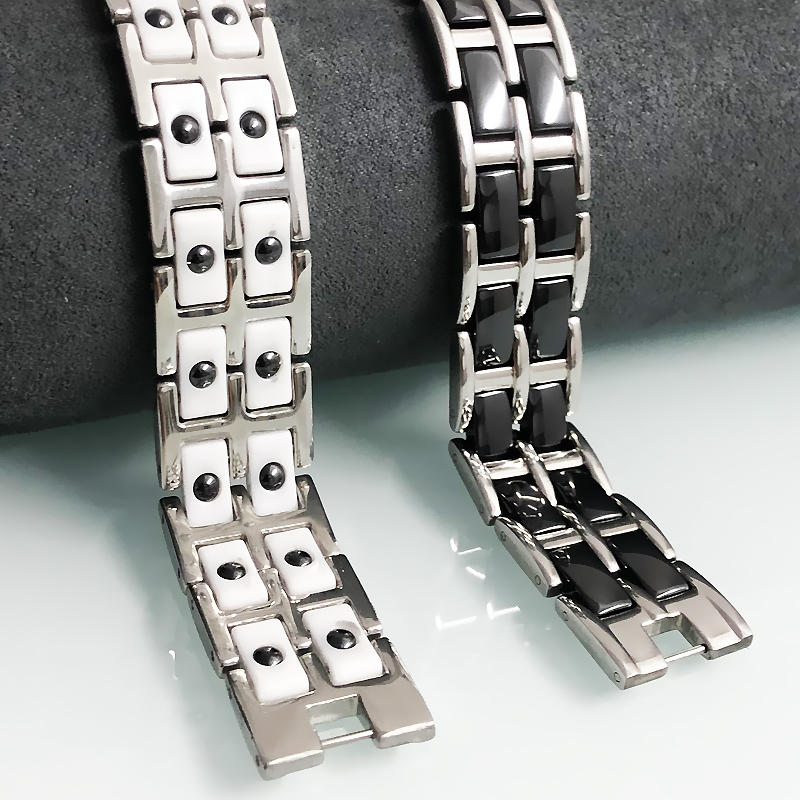 Double Row Black White Ceramic Hand Bracelets for Men Energy Health Benefit Hematite Magnetic Therapy Bangle Male Jewelry Gifts