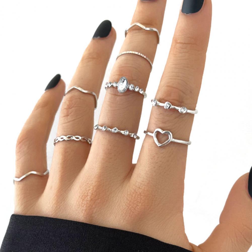 Jewelry 9 Pcs/Set Trendy 9 Pieces Knuckle Ring Set All Match Lady Finger Ring Exquisite for Parties