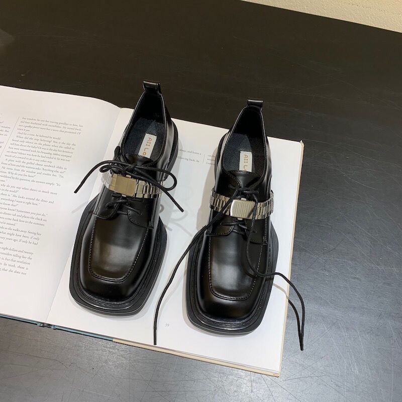 Spring Black Single afc68 Women pu Leather Thick Bottom British Style Casual Comfortable Lace Up Platform Shoes Footwear fc5c