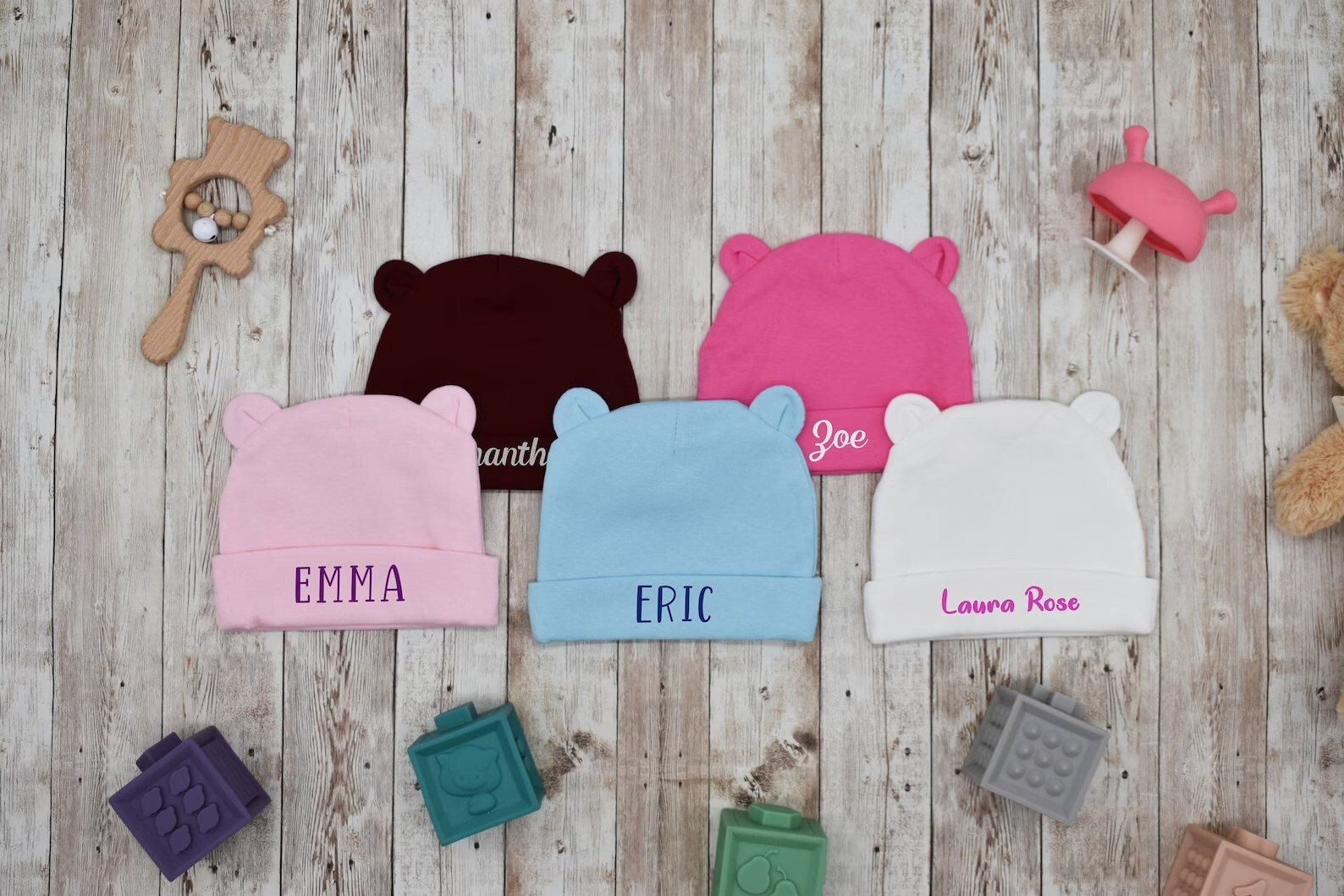 Personalized Baby Bear Newborn Hat Baby Boy Hospital Hat Custom Baby Bear Hat Handmade Newborn Hospital Hat Bear Beanie Hats
