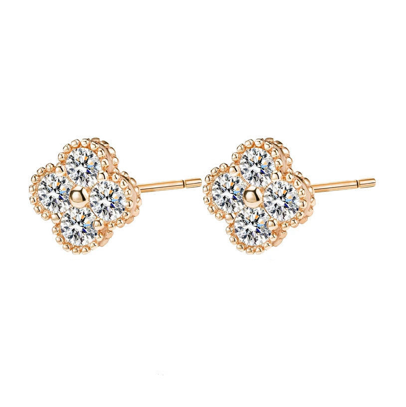 925 Sterling Silver Four Leaf Clover Moissanite Stud Earrings with GRA Certificate for Women Fine Jewelry Anniversary Gift 0.8ct