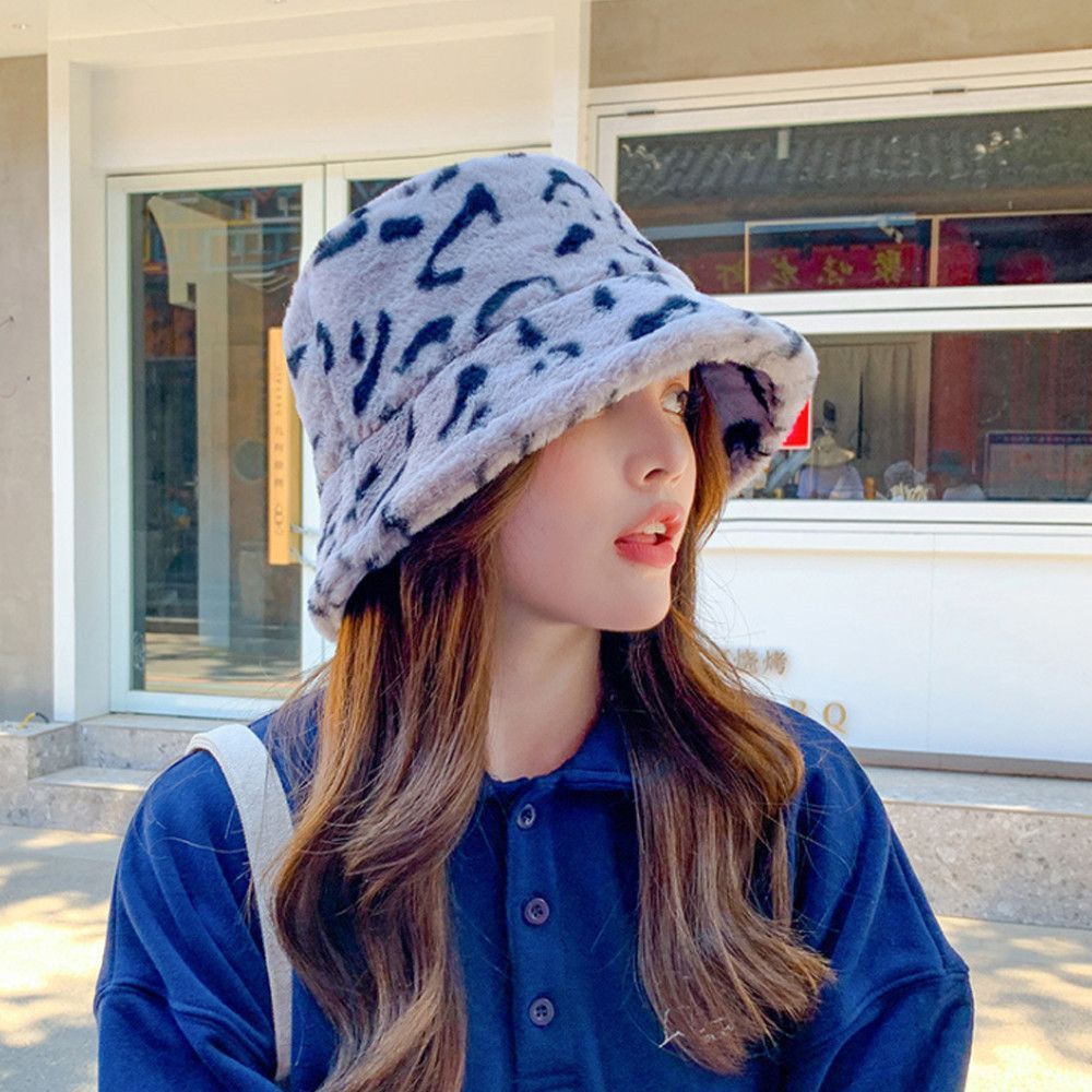 Women Girls Faux Fur Bucket Hat Soft Warm Fisherman Cap Panama Hat Sun Cap Outdoor Sunscreen Hat Winter Casual Accessories